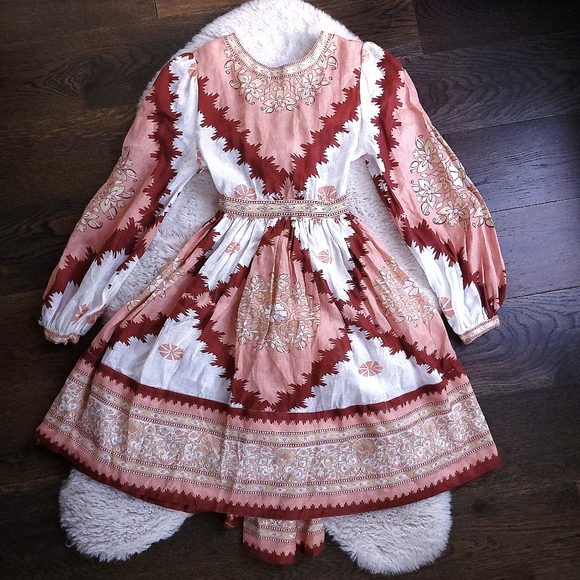 Redpolaris Revolve Floral print Cut Out Linen Puff Sleeve Mini Dress - Picture 10 of 10